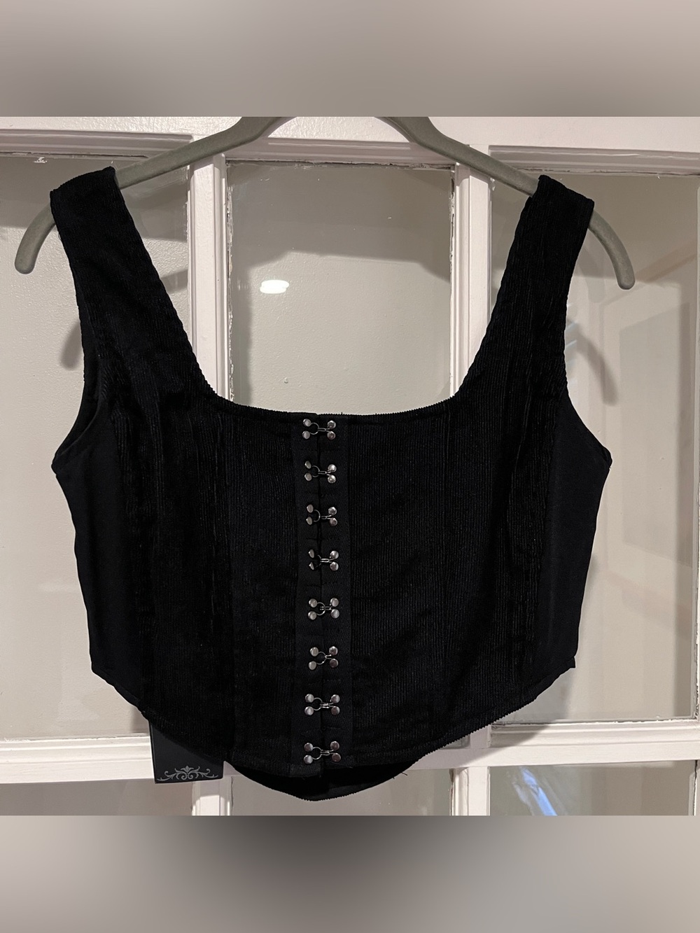 NWT Disturbia Immortal Split Front Corset Black Corduroy Sz 2 Goth Skeleton - Picture 10 of 13